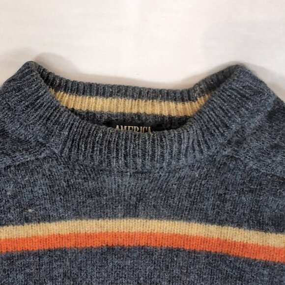 America 100% Wool Striped Knit Sweater Blue Orange Long Sleeve Men S Small VTG - Picture 2 of 11